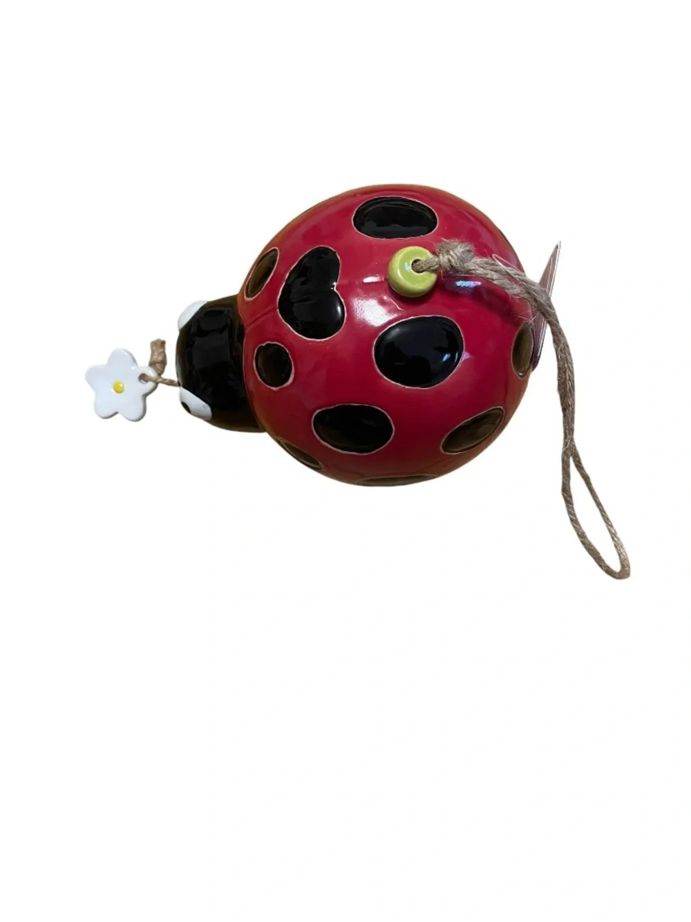 Ceramic Ladybug Wind Chime Hanging Garden Decor - Red Black - Cute Flower Bell